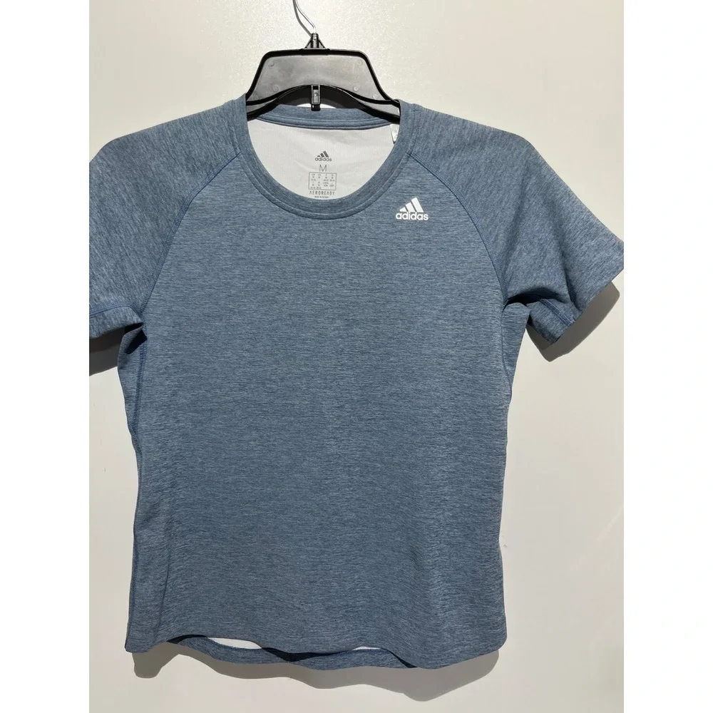Adidas Aeroready Mens Training T-Shirt Heathered Blue Raglan Gym Top Size M